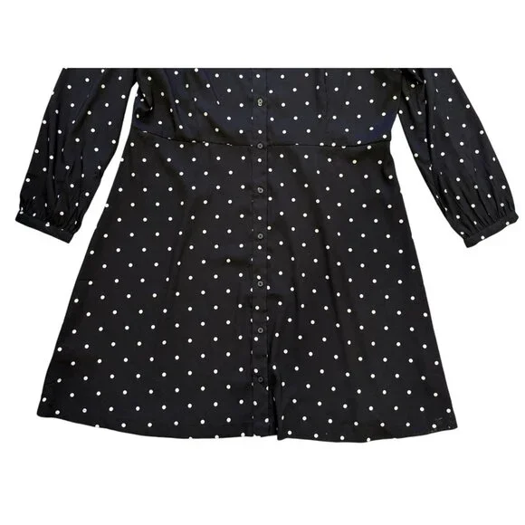 Loft Black White Dress Polka Dot Button-Down Long Sleeves 18 Midi Office Wear - Picture 3 of 6